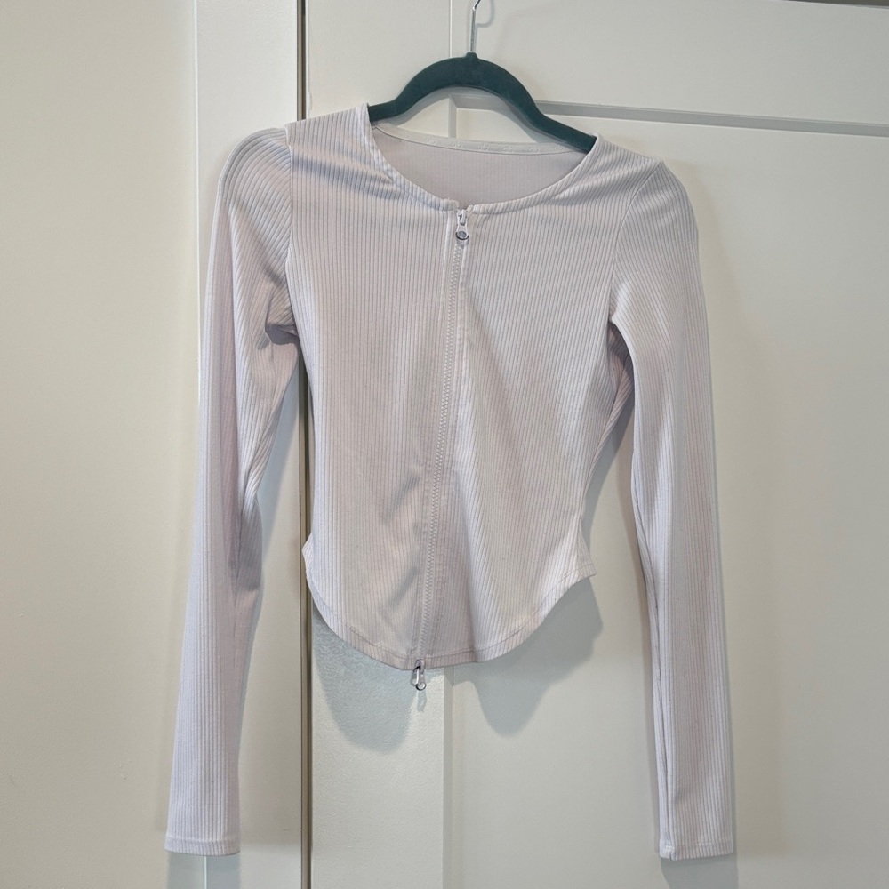 White Ribbed Long Sleeve Top